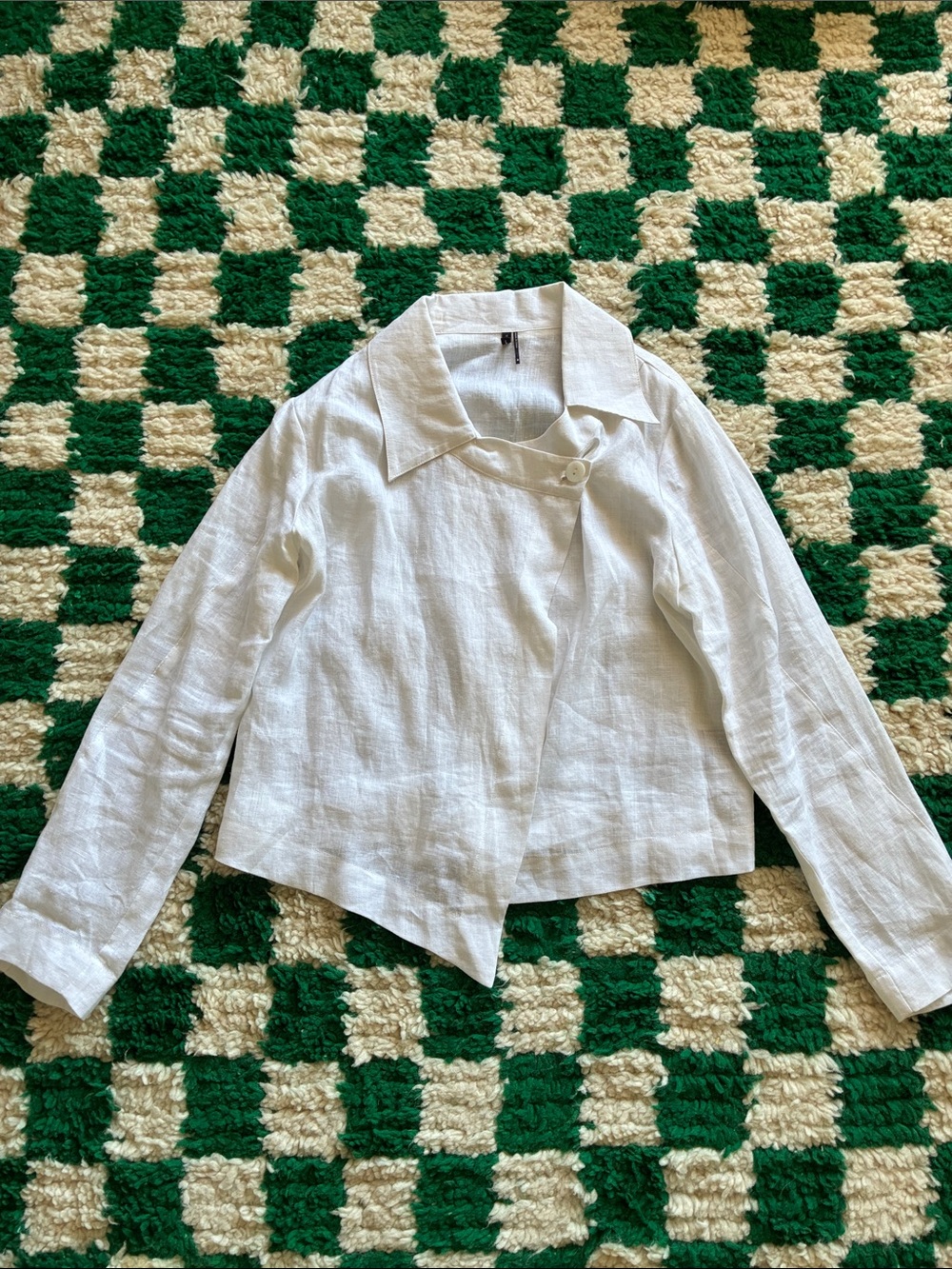 Stella Carakasi Cropped White Linen Button-Accented Asymmetrical   Top Jacket